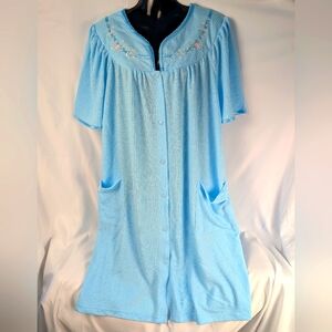 Jasmine Rose Intimates Housecoat Gown Robe Snap Front Pocket Short Sleeve Size L